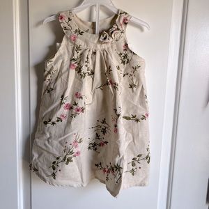 Cream and pink floral linen dress